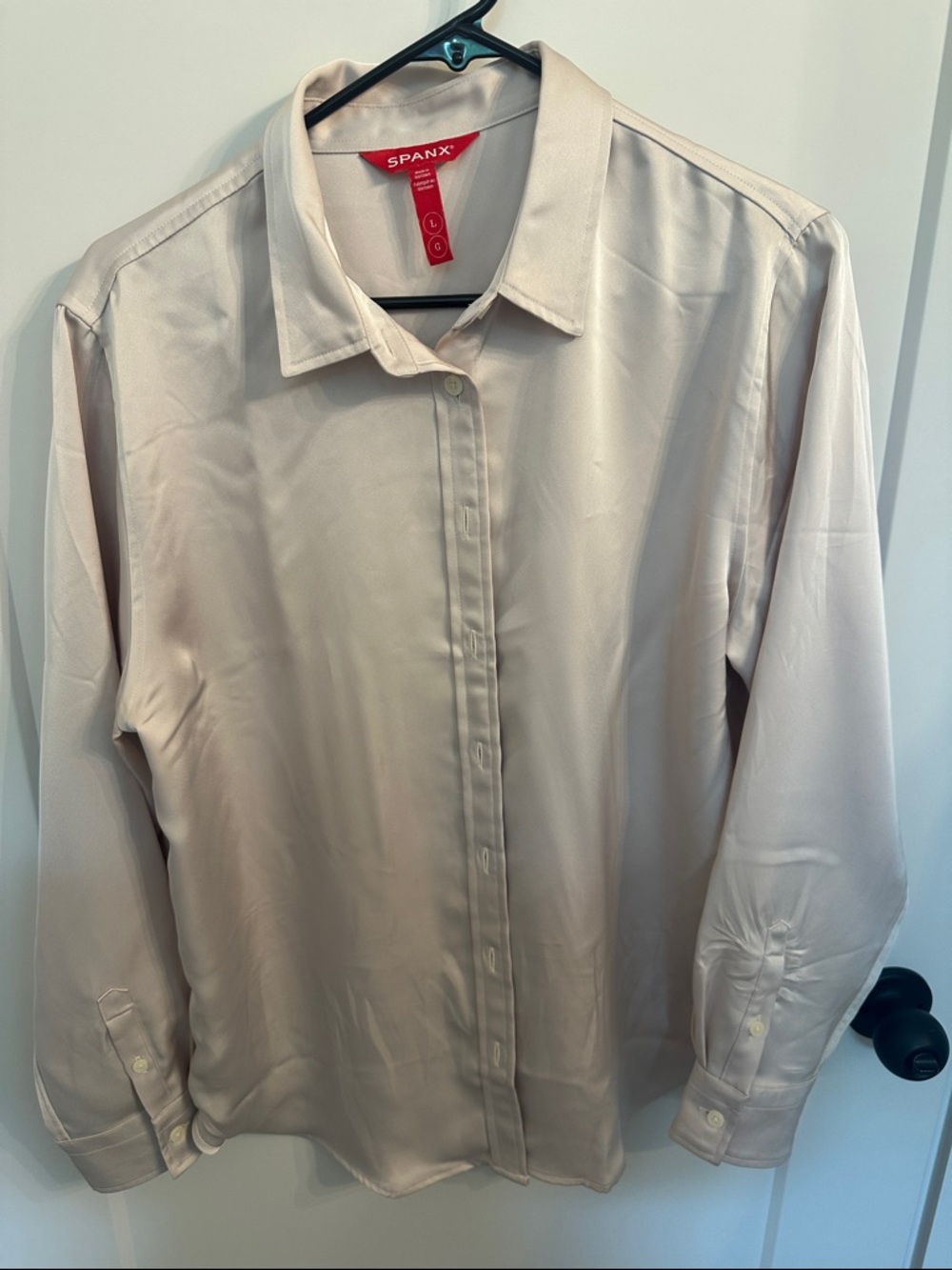 SPANX Cream Satin-Look Button Front Blouse